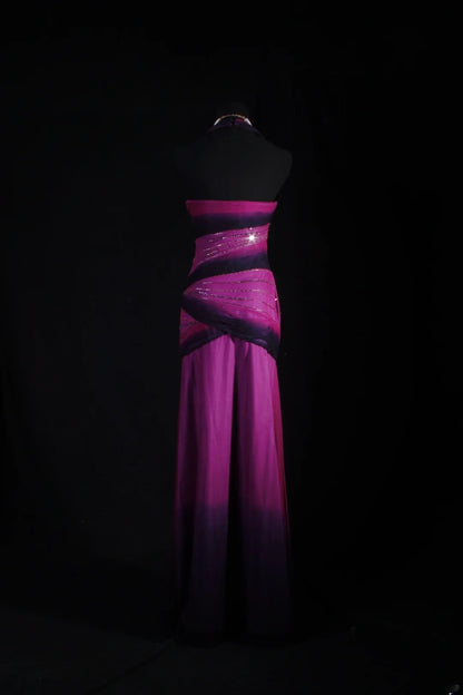 Vintage 50s 1950s Formal Mermaid Halter Ombre Purple Chiffon Pleated With Beads Sleeveless Long Prom Dresses Party Formal Gowns AS123