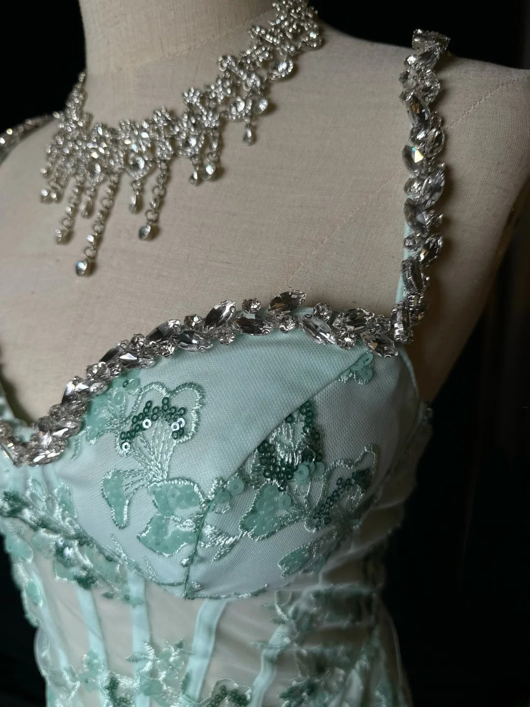 Modest Prom Dresses Mermaid Spaghetti Strap Mint Green With Beading Lace Long Party Dress Formal Outfits RB5933