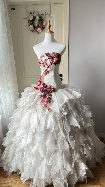Sweet 15 Quinceanera Dress Ball Gown Strapless With Layers Tiered Long 15th Birthday Gown RC0489