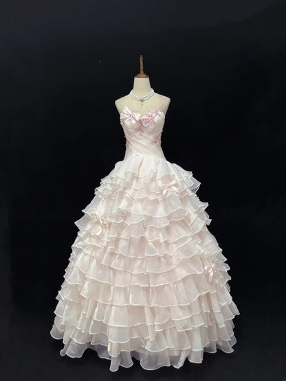 Princess Ball Gown Sweethart Light Pink With Bow Appliques Quince Dress Voluminous Sweet 16 Sweet Sixteen Outfits Vestido de 15 RB7493