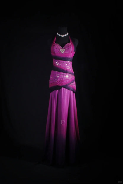 Vintage 50s 1950s Formal Mermaid Halter Ombre Purple Chiffon Pleated With Beads Sleeveless Long Prom Dresses Party Formal Gowns AS123