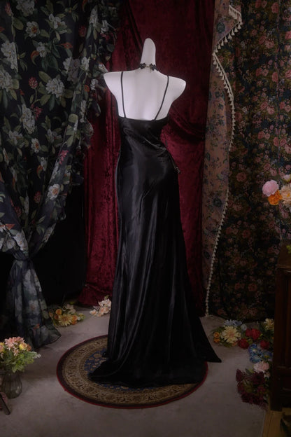 Elegant Mermaid Spaghetti Straps Black Tie Dress With Beading Long Prom Dresses Formal Outfit Evening Night Gown RB8135