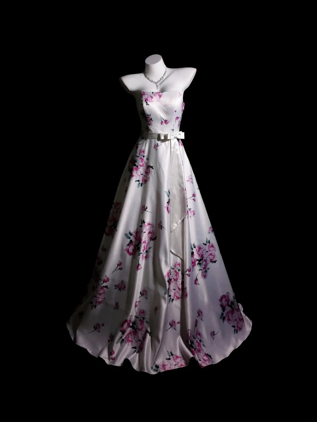 White Prom Dress A Line Strapless Satin Floor Length Modest Formal Party Gown RB9920