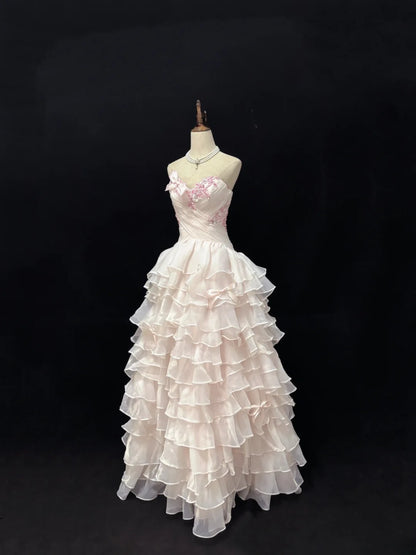 Princess Ball Gown Sweethart Light Pink With Bow Appliques Quince Dress Voluminous Sweet 16 Sweet Sixteen Outfits Vestido de 15 RB7493