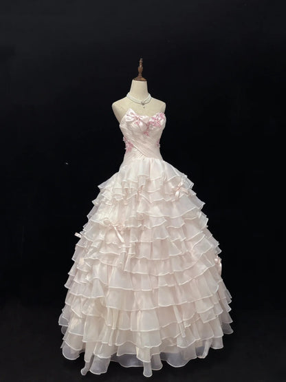 Princess Ball Gown Sweethart Light Pink With Bow Appliques Quince Dress Voluminous Sweet 16 Sweet Sixteen Outfits Vestido de 15 RB7493