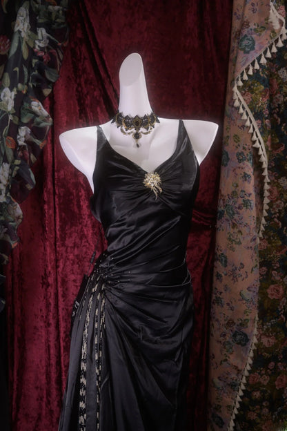 Elegant Mermaid Spaghetti Straps Black Tie Dress With Beading Long Prom Dresses Formal Outfit Evening Night Gown RB8135