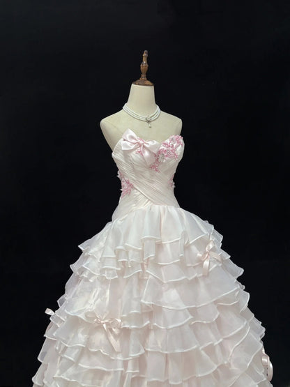 Princess Ball Gown Sweethart Light Pink With Bow Appliques Quince Dress Voluminous Sweet 16 Sweet Sixteen Outfits Vestido de 15 RB7493