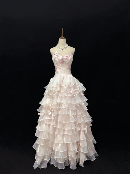 Princess Ball Gown Sweethart Light Pink With Bow Appliques Quince Dress Voluminous Sweet 16 Sweet Sixteen Outfits Vestido de 15 RB7493
