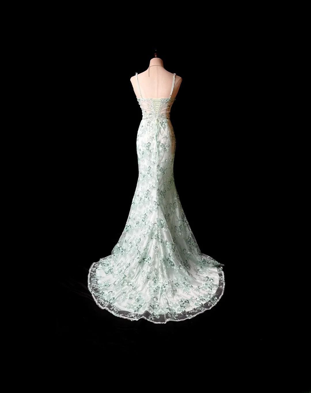 Modest Prom Dresses Mermaid Spaghetti Strap Mint Green With Beading Lace Long Party Dress Formal Outfits RB5933