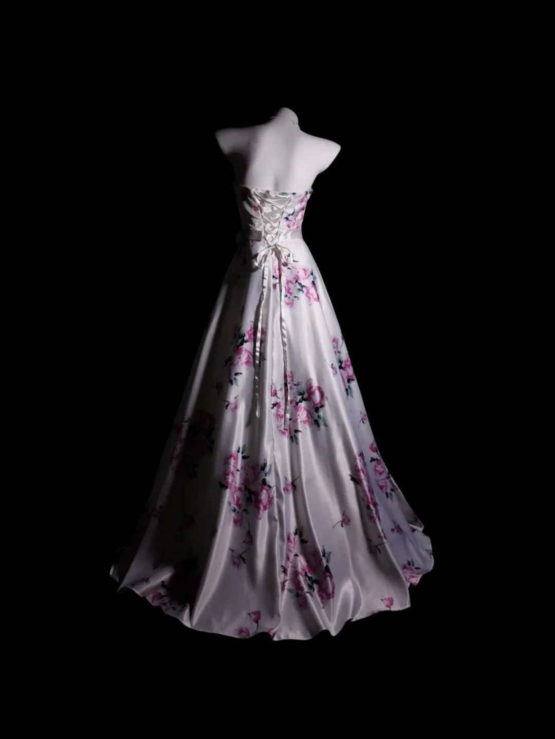 White Prom Dress A Line Strapless Satin Floor Length Modest Formal Party Gown RB9920