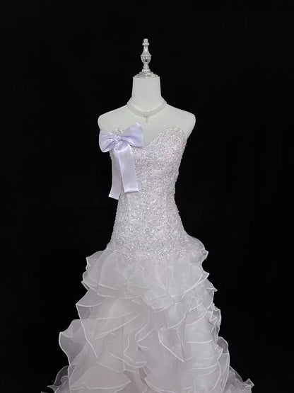Vintage Mermaid Sweetheart Lilac With Tiered Layers Lace Long Prom Dress Formal Outfits Party Dresses RB7494