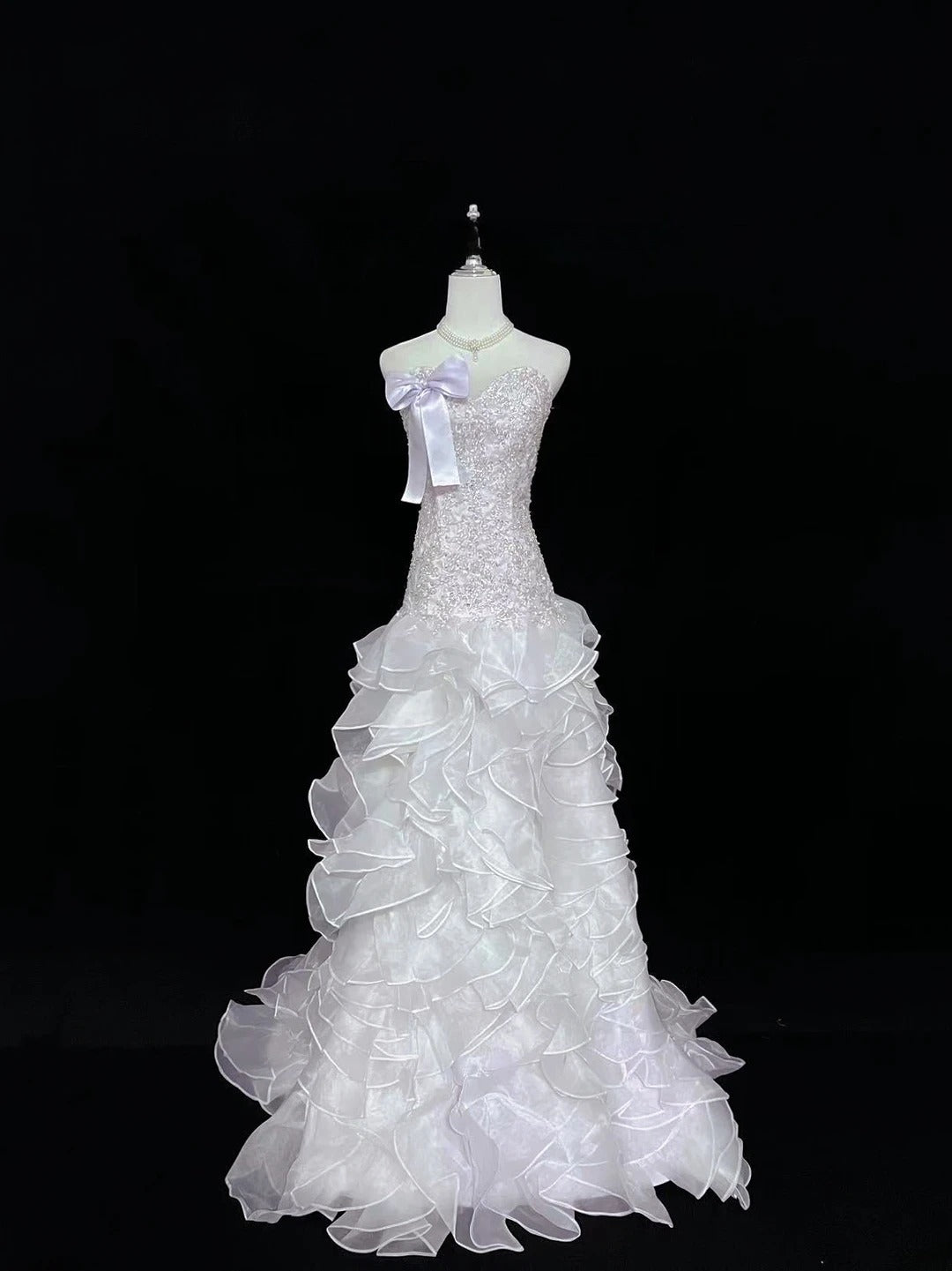 Vintage Mermaid Sweetheart Lilac With Tiered Layers Lace Long Prom Dress Formal Outfits Party Dresses RB7494