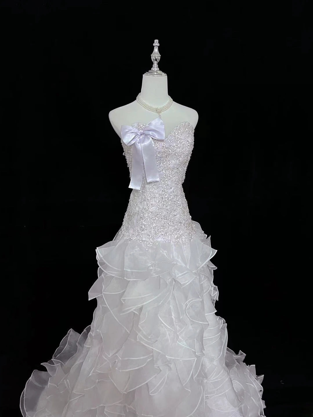 Vintage Mermaid Sweetheart Lilac With Tiered Layers Lace Long Prom Dress Formal Outfits Party Dresses RB7494