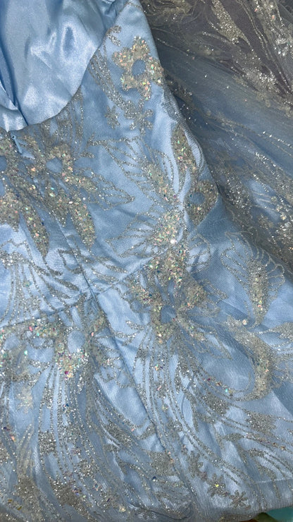 Modest Ball Gown Halter Light Sky Blue Sequin Lace Sleeveless Long Sweet 16 Dresses Seventeen Quince Dress RB3578