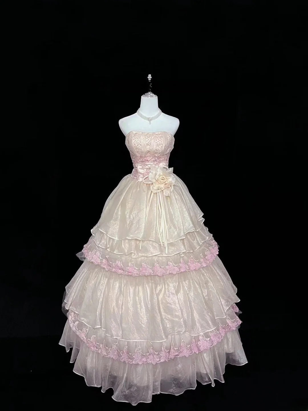 Princess Ball Gown Strapless Pink With Appliques Quince Dress Voluminous Sweet 16 Sweet Sixteen Outfits Vestido de 15 RB7495