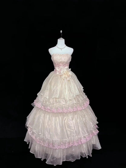 Princess Ball Gown Strapless Pink With Appliques Quince Dress Voluminous Sweet 16 Sweet Sixteen Outfits Vestido de 15 RB7495