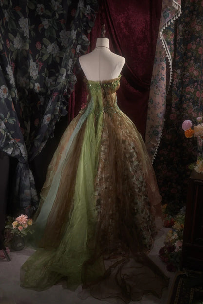 Dreamy Princess Ball Gown Formal Events Strapless Green Tulle Quince Dress Quinceanera Dresses Birthday Outfits RB8271