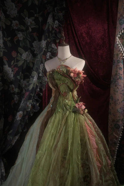 Dreamy Princess Ball Gown Formal Events Strapless Green Tulle Quince Dress Quinceanera Dresses Birthday Outfits RB8271