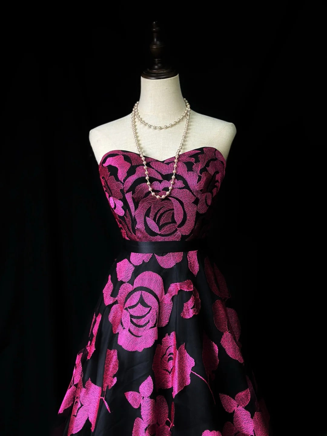Vintage 60s Prom Dresses A line Sweetheart Hot Pink Floral Satin Sleeveless Prom Evening Dress Formal Outfits RB5935