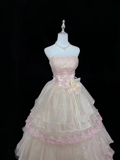 Princess Ball Gown Strapless Pink With Appliques Quince Dress Voluminous Sweet 16 Sweet Sixteen Outfits Vestido de 15 RB7495