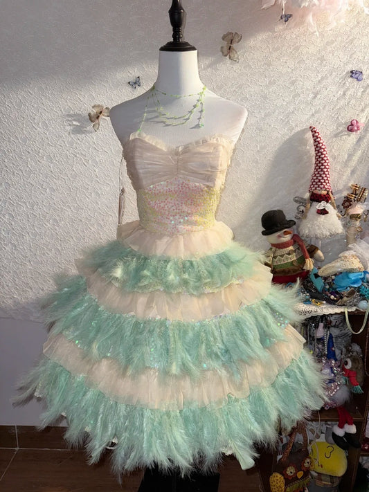 Vintage Ball Gown Strapless With Feathers Matric Mini Graduation Hoco Dresses Short Senior Birthday Homecoming Outfits RB3579