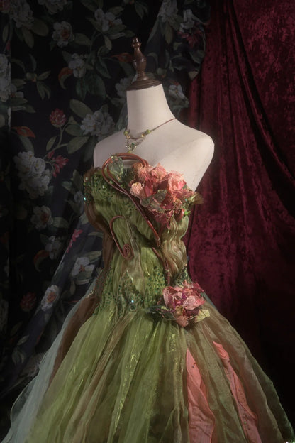 Dreamy Princess Ball Gown Formal Events Strapless Green Tulle Quince Dress Quinceanera Dresses Birthday Outfits RB8271