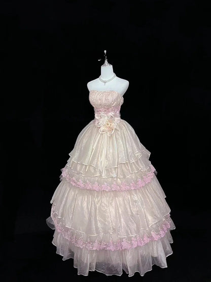 Princess Ball Gown Strapless Pink With Appliques Quince Dress Voluminous Sweet 16 Sweet Sixteen Outfits Vestido de 15 RB7495