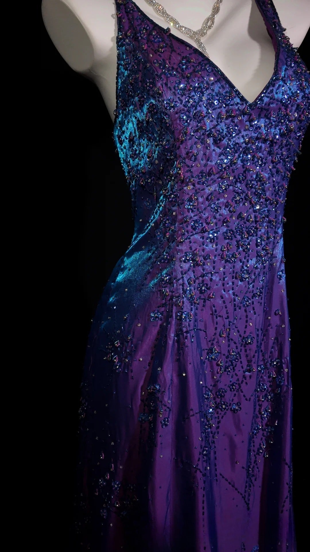 Purple Prom Dress Inspo A line V Neck With Beading Satin Modest Long Formal Party Gown RB9920