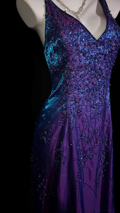 Purple Prom Dress Inspo A line V Neck With Beading Satin Modest Long Formal Party Gown RB9920