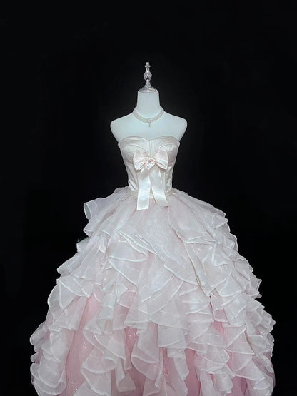 Princess Ball Gown Strapless Pink With Tiered Layers Quince Dress Voluminous Sweet 16 Sweet Sixteen Outfits Vestido de 15 RB7496