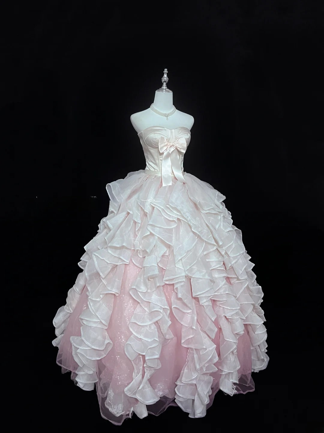 Princess Ball Gown Strapless Pink With Tiered Layers Quince Dress Voluminous Sweet 16 Sweet Sixteen Outfits Vestido de 15 RB7496