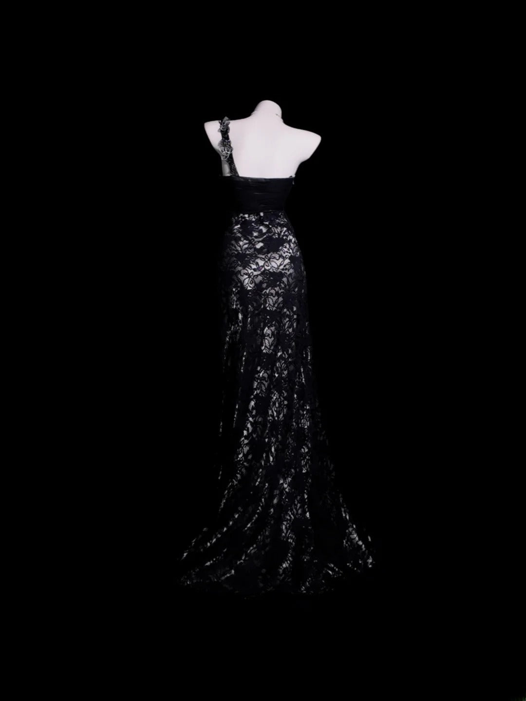Black Prom Dress Mermaid One Shoulder Lace Floor Length Formal Party Gown RB9922