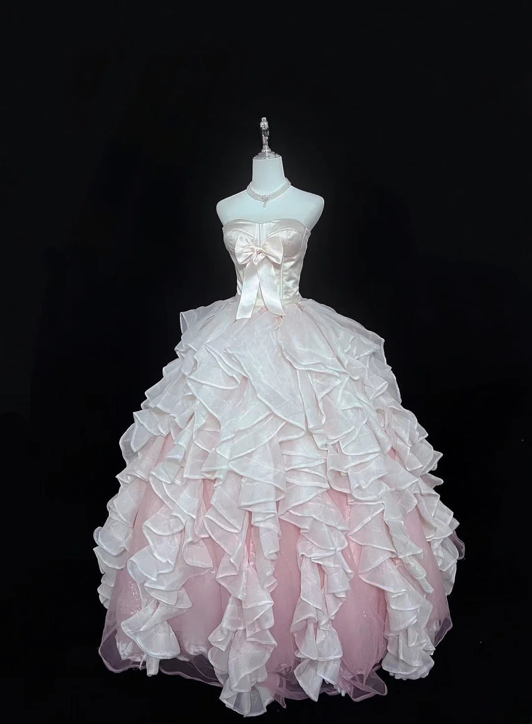 Princess Ball Gown Strapless Pink With Tiered Layers Quince Dress Voluminous Sweet 16 Sweet Sixteen Outfits Vestido de 15 RB7496