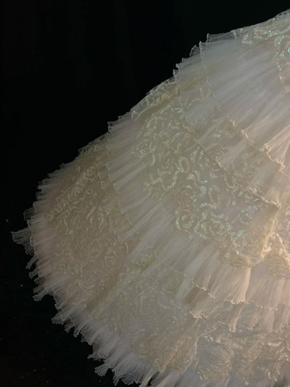 Vintage Princess Wedding Dress Ball Gown Strapless Sequined White Brides Gown Long Bridal Dress RB5792