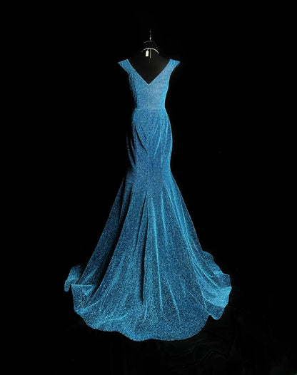 Modest Prom Dresses Mermaid Scoop Blue Sequin Long Party Dress Formal Outfits RB5937