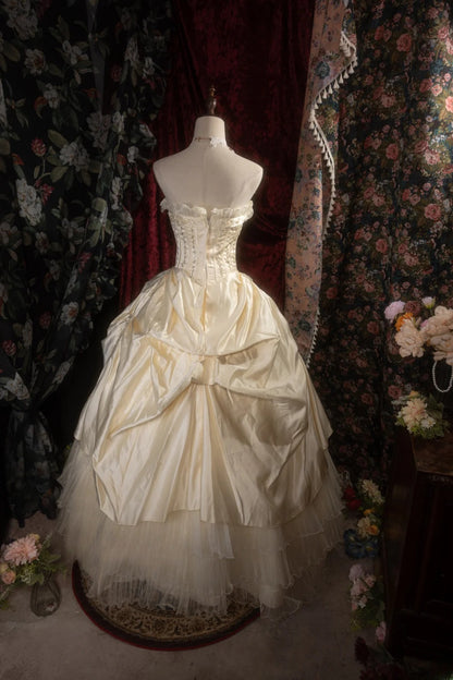Dreamy Princess Ball Gown Formal Events Strapless Cream Satin Quince Dress Quinceanera Dresses Birthday Outfits RB8273