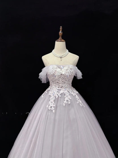 Cute Ball Gown Off The Shoulder Lilac Tulle With Lace Quince Dress Voluminous Ideas Sweet 16 Quinceanera Dresses Vestido de 15 RB7498