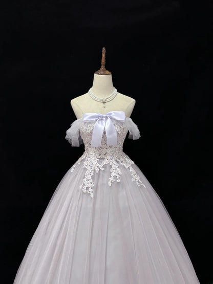 Cute Ball Gown Off The Shoulder Lilac Tulle With Lace Quince Dress Voluminous Ideas Sweet 16 Quinceanera Dresses Vestido de 15 RB7498