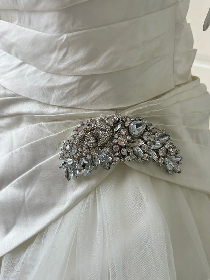 Princess Wedding Dress Ball Gown Off The Shoulder White Tulle With Sleeves Long Bridal Gown RC0494