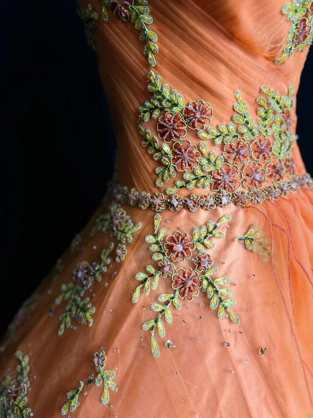 Pretty Ball Gown Strapless Orange Tulle With Appliqued Long 15 Quinceanera Dresses Photo Ideas Formal Outfit RB5938