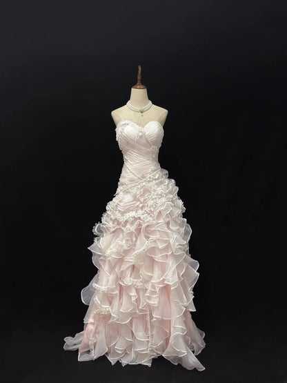Princess Ball Gown Sweetheart Pink With Tiered Layers Quince Dress Voluminous Sweet 16 Sweet Sixteen Outfits Vestido de 15 RB7499