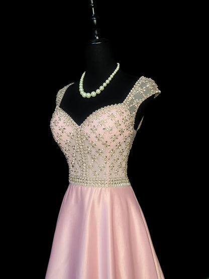 Vintage 70s Prom Dresses A line Sweetheart Pink Satin Sleeveless Open Back Evening Dress Formal Outfits RB5939