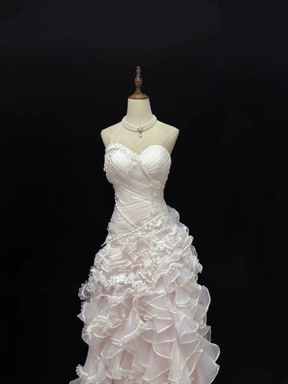 Princess Ball Gown Sweetheart Pink With Tiered Layers Quince Dress Voluminous Sweet 16 Sweet Sixteen Outfits Vestido de 15 RB7499