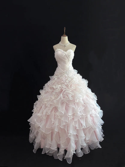 Princess Ball Gown Sweetheart Pink With Tiered Layers Quince Dress Voluminous Sweet 16 Sweet Sixteen Outfits Vestido de 15 RB7499