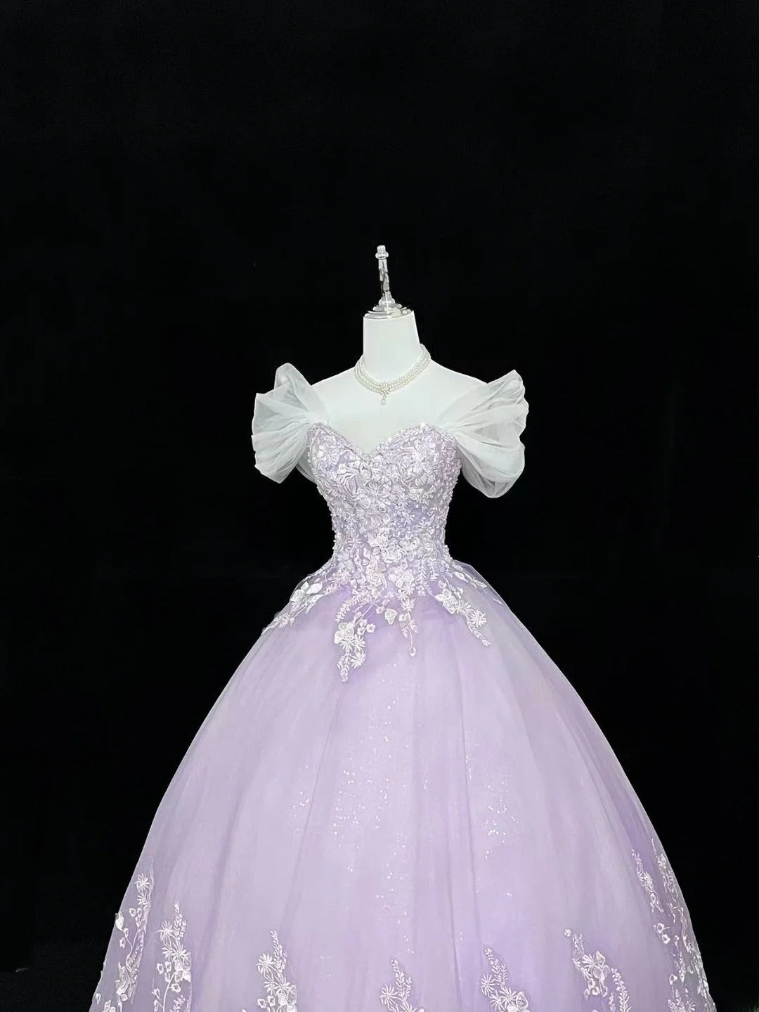 Cute Ball Gown Off The Shoulder Lilac Tulle With Lace Quince Dress Voluminous Ideas Sweet 16 Quinceanera Dresses Vestido de 15 RB7500