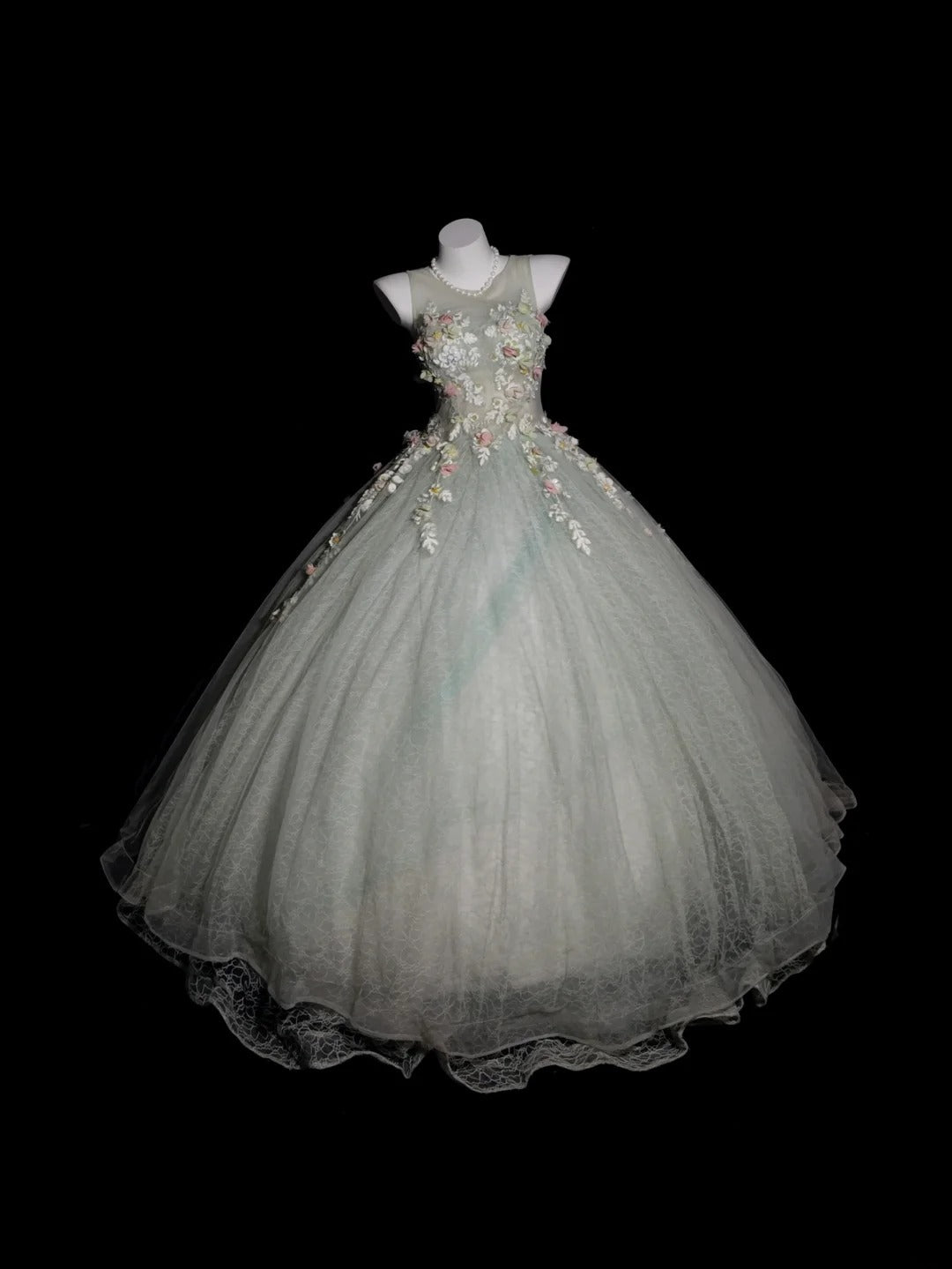 Sweet 16 Dress Sage Green Scoop Ball Gown With 3D Flowers Sweet Sixteen Dress RB9926