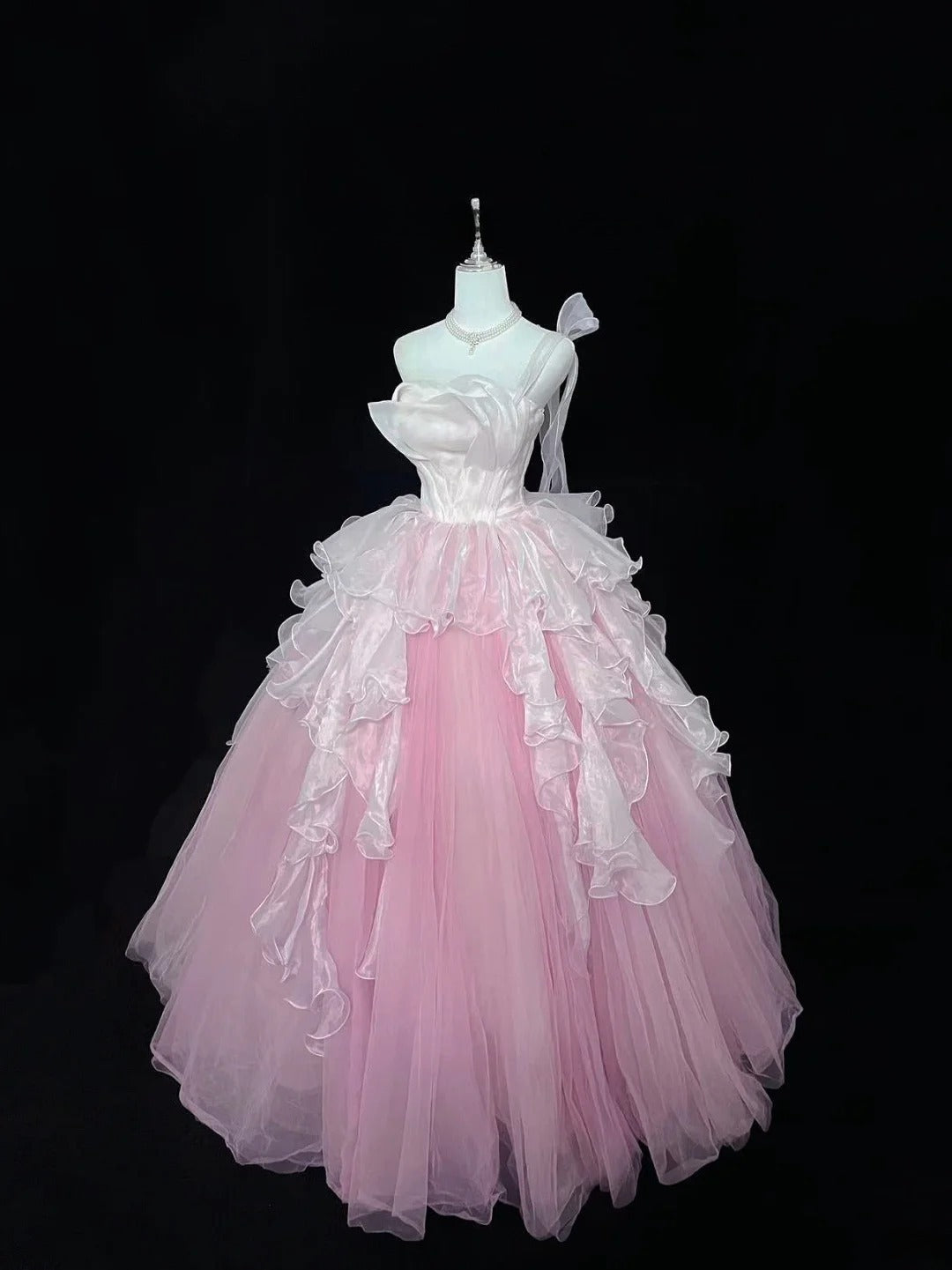 Princess Ball Gown One Shoulder Pink With Tiered Layers Quince Dress Voluminous Sweet 16 Sweet Sixteen Outfits Vestido de 15 RB7501