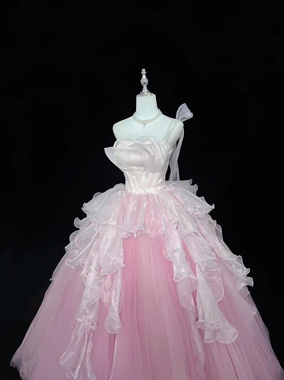 Princess Ball Gown One Shoulder Pink With Tiered Layers Quince Dress Voluminous Sweet 16 Sweet Sixteen Outfits Vestido de 15 RB7501