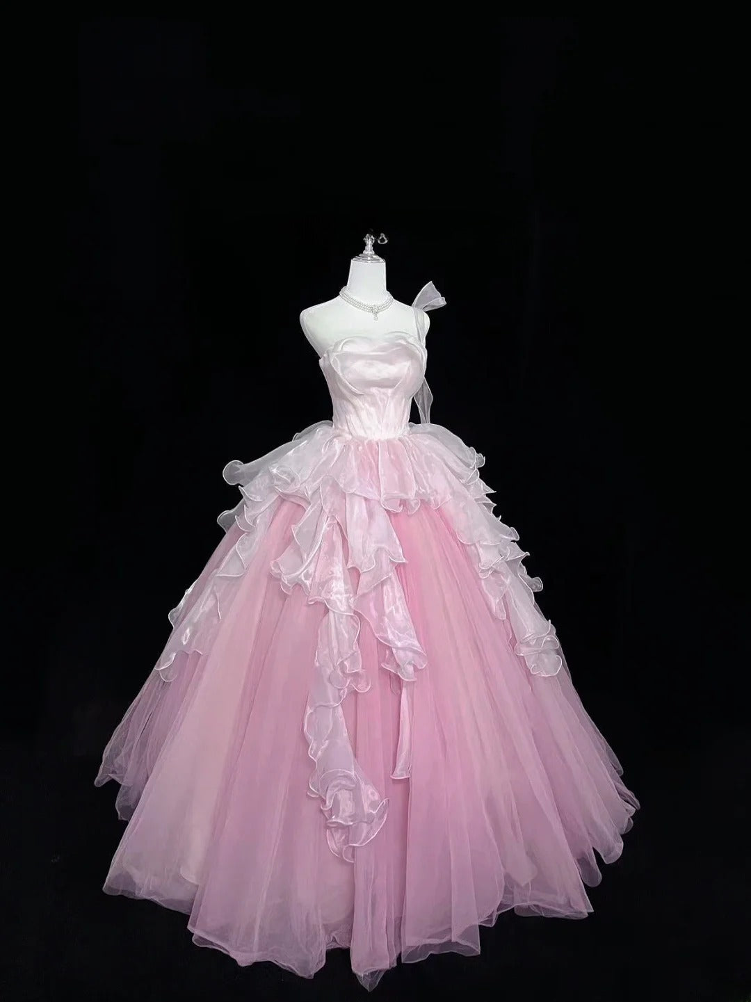 Princess Ball Gown One Shoulder Pink With Tiered Layers Quince Dress Voluminous Sweet 16 Sweet Sixteen Outfits Vestido de 15 RB7501