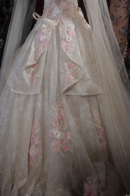 Sweety Ball Gown Scoop Ivory With Pink Tulle Long Flowers Lace Quince Dress inspo Party Gowns Sweet 16 Outfits RB8274